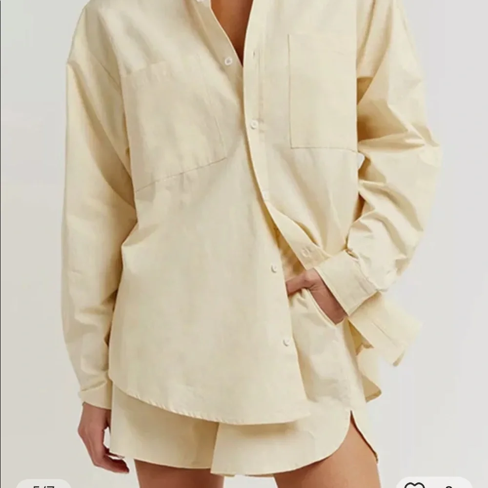 NEW 3pcs set beige womens shirt top shorts button down M;L casual - Picture 2 of 16